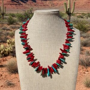 Artisan Coral & Turquoise Necklace 18’